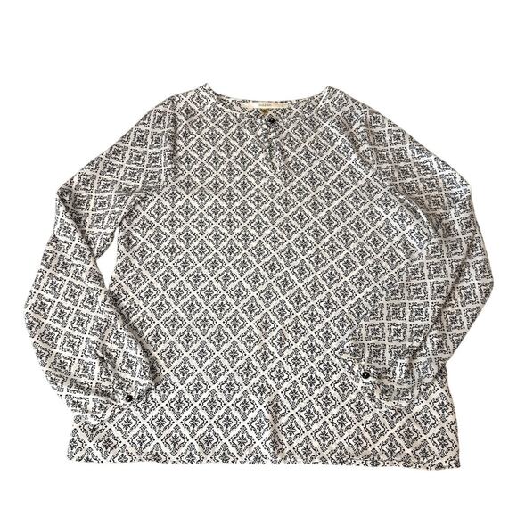 fun2fun Women's White and Black Patterned Peasant Blouse Size Large NWOT - Picture 1 of 4